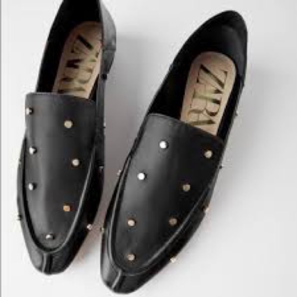 Zara Black Studded Slip-On Loafers sz 36 EU sz 5 USA